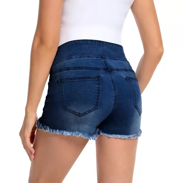 imageFoucome Womens Maternity Ripped Jean Shorts Roll Hem Denim Shorts Pregnancy Summer Shorts03 Dark Blue