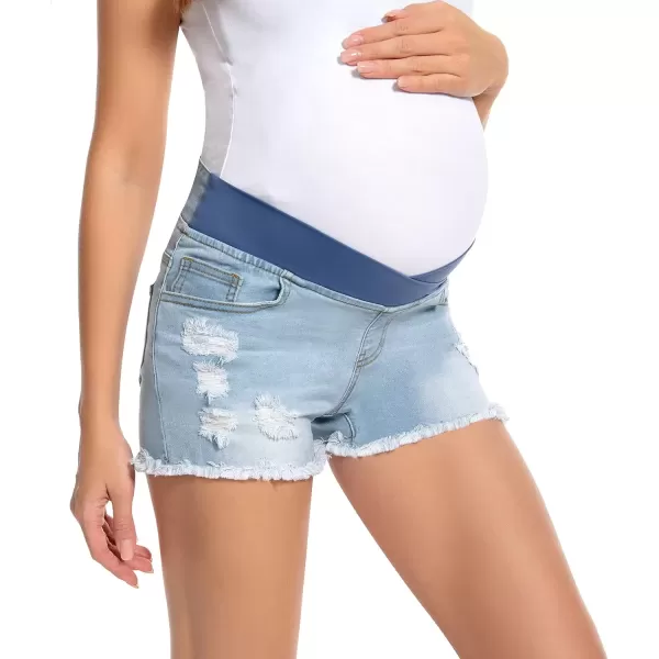 imageFoucome Womens Maternity Ripped Jean Shorts Roll Hem Denim Shorts Pregnancy Summer Shorts03 Light Blue