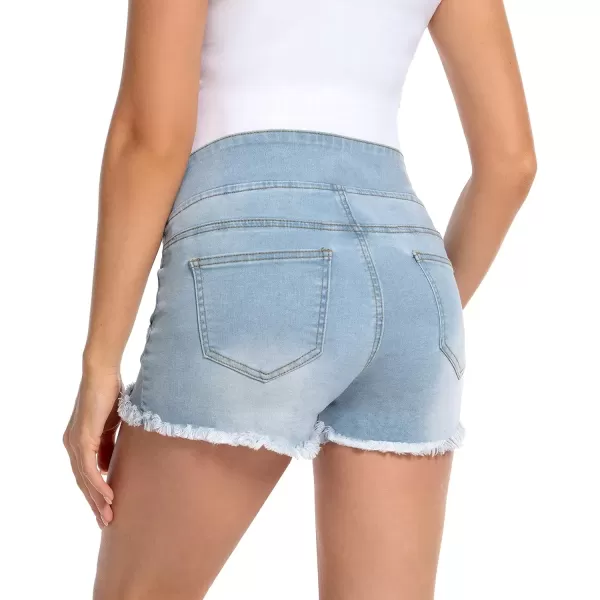 imageFoucome Womens Maternity Ripped Jean Shorts Roll Hem Denim Shorts Pregnancy Summer Shorts03 Light Blue
