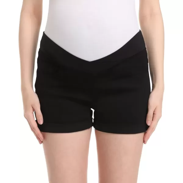 imageFoucome Womens Maternity Ripped Jean Shorts Roll Hem Denim Shorts Pregnancy Summer Shorts43 Black