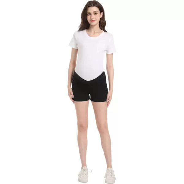 imageFoucome Womens Maternity Ripped Jean Shorts Roll Hem Denim Shorts Pregnancy Summer Shorts43 Black