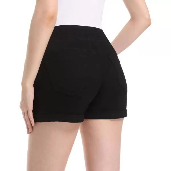 imageFoucome Womens Maternity Ripped Jean Shorts Roll Hem Denim Shorts Pregnancy Summer Shorts43 Black