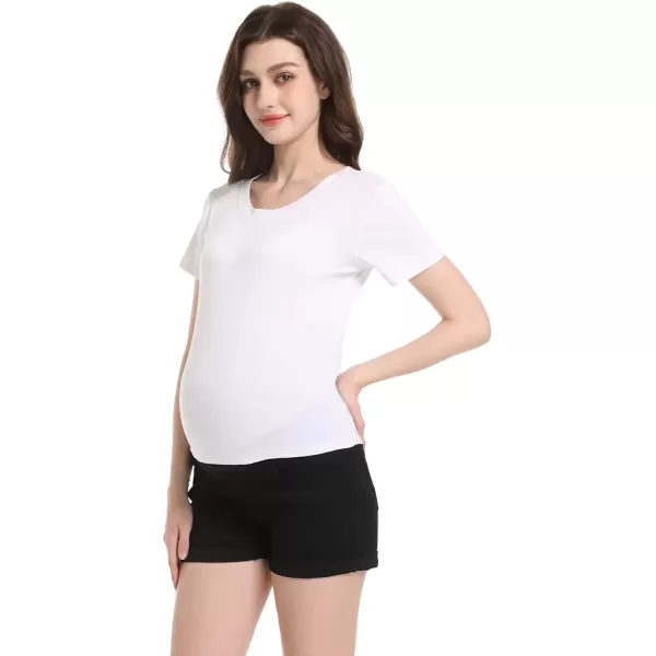 imageFoucome Womens Maternity Ripped Jean Shorts Roll Hem Denim Shorts Pregnancy Summer Shorts43 Black