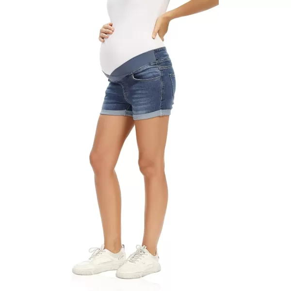 imageFoucome Womens Maternity Ripped Jean Shorts Roll Hem Denim Shorts Pregnancy Summer Shorts43 Dark Blue