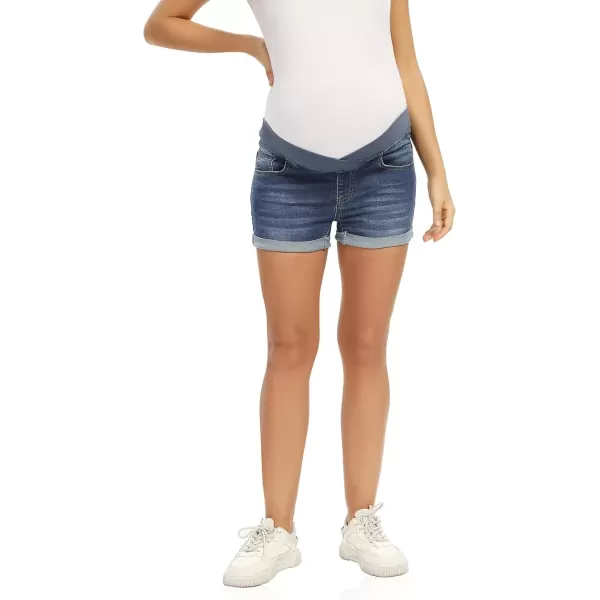 imageFoucome Womens Maternity Ripped Jean Shorts Roll Hem Denim Shorts Pregnancy Summer Shorts43 Dark Blue