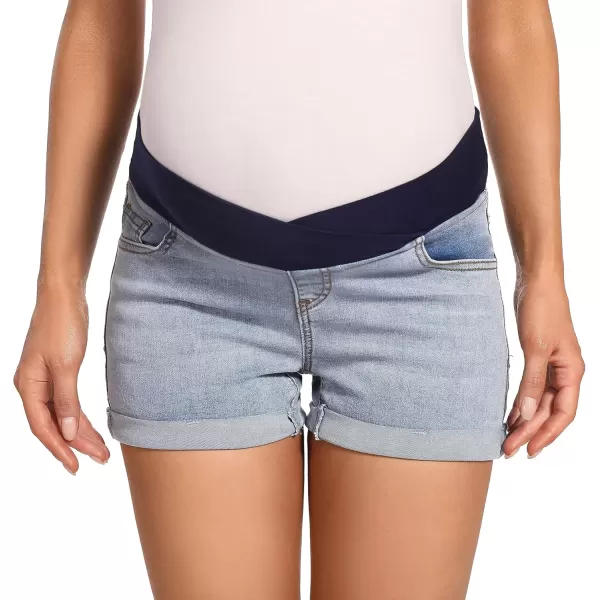 imageFoucome Womens Maternity Ripped Jean Shorts Roll Hem Denim Shorts Pregnancy Summer Shorts43 Light Blue