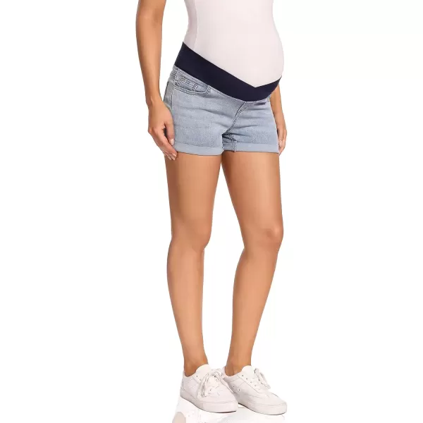 imageFoucome Womens Maternity Ripped Jean Shorts Roll Hem Denim Shorts Pregnancy Summer Shorts43 Light Blue