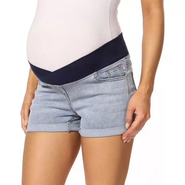 imageFoucome Womens Maternity Ripped Jean Shorts Roll Hem Denim Shorts Pregnancy Summer Shorts43 Light Blue