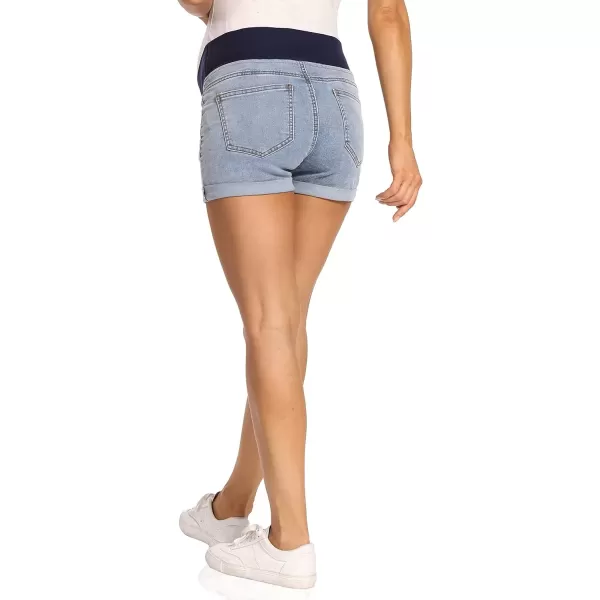 imageFoucome Womens Maternity Ripped Jean Shorts Roll Hem Denim Shorts Pregnancy Summer Shorts43 Light Blue