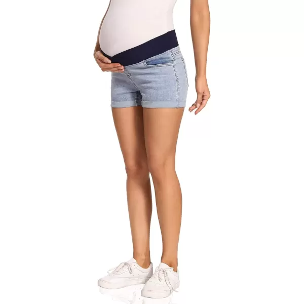 imageFoucome Womens Maternity Ripped Jean Shorts Roll Hem Denim Shorts Pregnancy Summer Shorts43 Light Blue