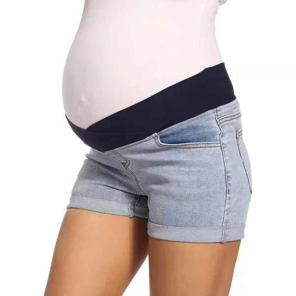 imageFoucome Womens Maternity Ripped Jean Shorts Roll Hem Denim Shorts Pregnancy Summer Shorts43 Light Blue