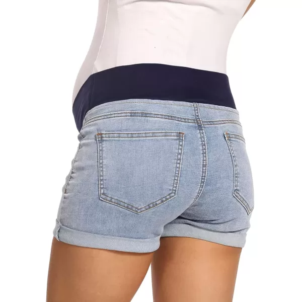 imageFoucome Womens Maternity Ripped Jean Shorts Roll Hem Denim Shorts Pregnancy Summer Shorts43 Light Blue