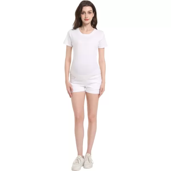 imageFoucome Womens Maternity Ripped Jean Shorts Roll Hem Denim Shorts Pregnancy Summer Shorts43 White