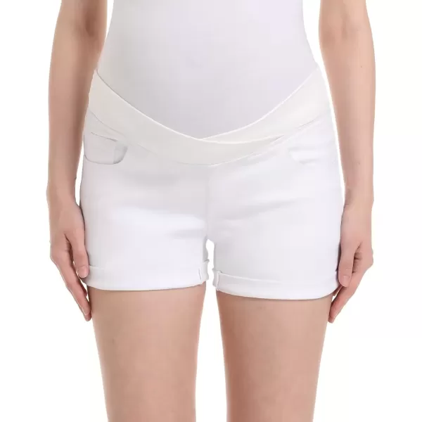imageFoucome Womens Maternity Ripped Jean Shorts Roll Hem Denim Shorts Pregnancy Summer Shorts43 White