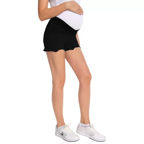 imageFoucome Womens Maternity Ripped Jean Shorts Roll Hem Denim Shorts Pregnancy Summer Shorts47 Black