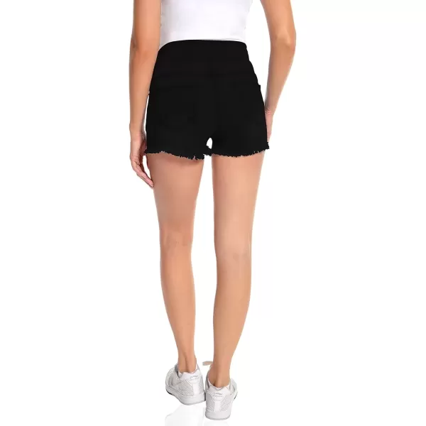 imageFoucome Womens Maternity Ripped Jean Shorts Roll Hem Denim Shorts Pregnancy Summer Shorts47 Black