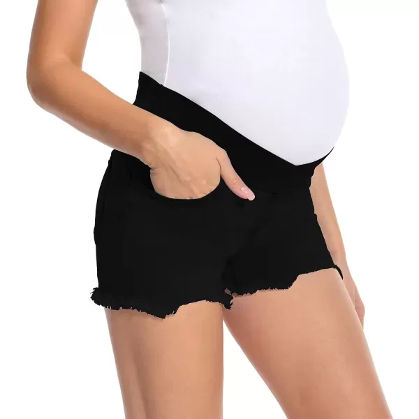 imageFoucome Womens Maternity Ripped Jean Shorts Roll Hem Denim Shorts Pregnancy Summer Shorts47 Black