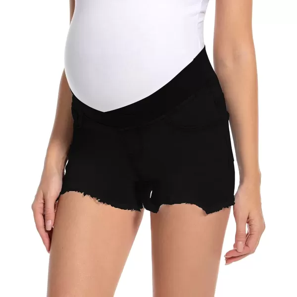 imageFoucome Womens Maternity Ripped Jean Shorts Roll Hem Denim Shorts Pregnancy Summer Shorts47 Black