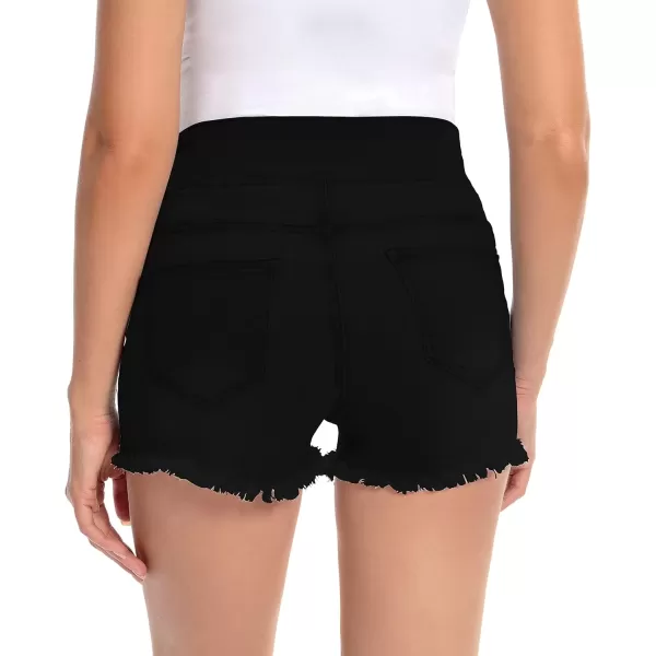 imageFoucome Womens Maternity Ripped Jean Shorts Roll Hem Denim Shorts Pregnancy Summer Shorts47 Black