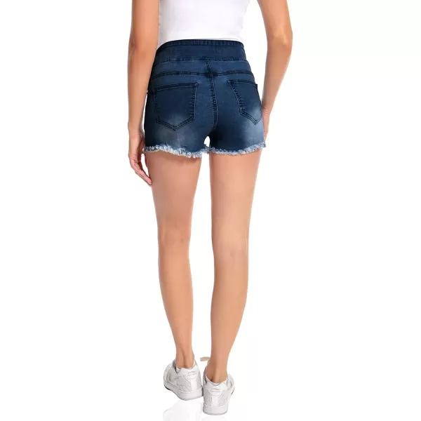 imageFoucome Womens Maternity Ripped Jean Shorts Roll Hem Denim Shorts Pregnancy Summer Shorts47 Dark Blue