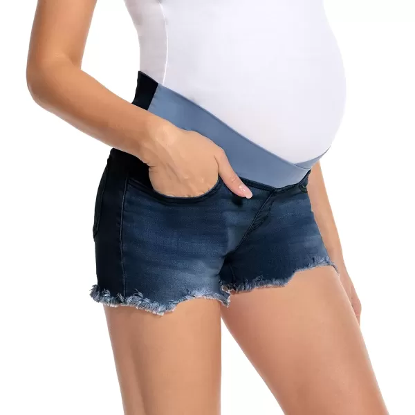 imageFoucome Womens Maternity Ripped Jean Shorts Roll Hem Denim Shorts Pregnancy Summer Shorts47 Dark Blue