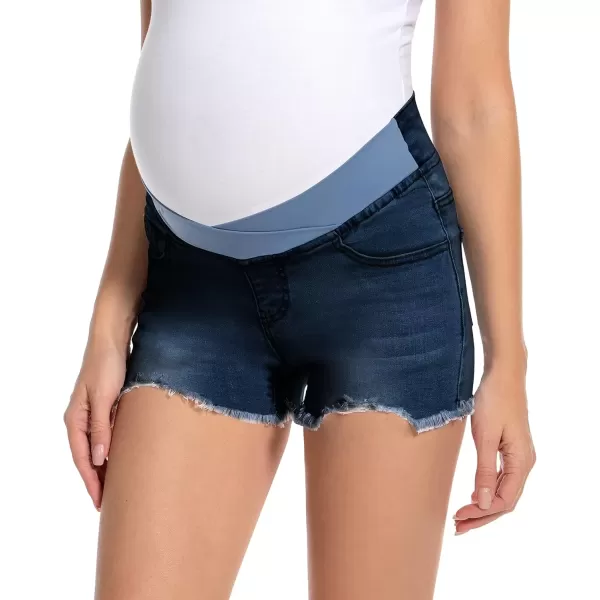 imageFoucome Womens Maternity Ripped Jean Shorts Roll Hem Denim Shorts Pregnancy Summer Shorts47 Dark Blue