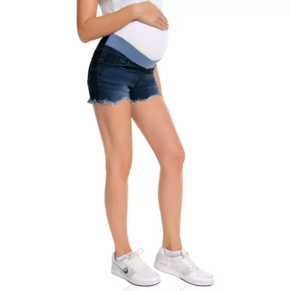 imageFoucome Womens Maternity Ripped Jean Shorts Roll Hem Denim Shorts Pregnancy Summer Shorts47 Dark Blue