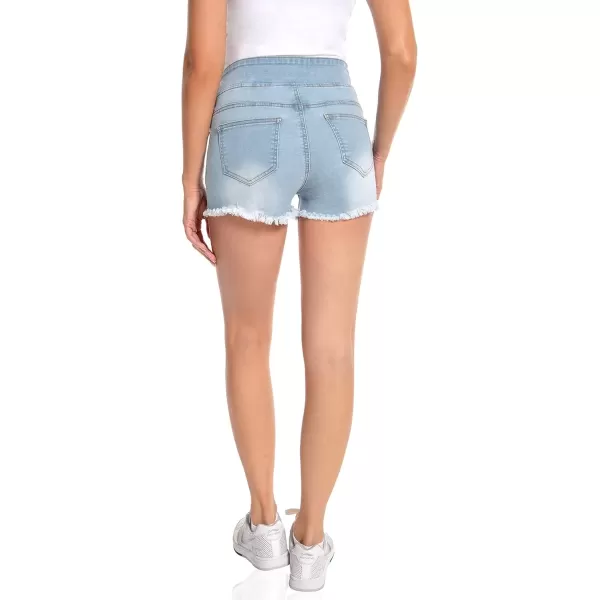 imageFoucome Womens Maternity Ripped Jean Shorts Roll Hem Denim Shorts Pregnancy Summer Shorts47 Light Blue