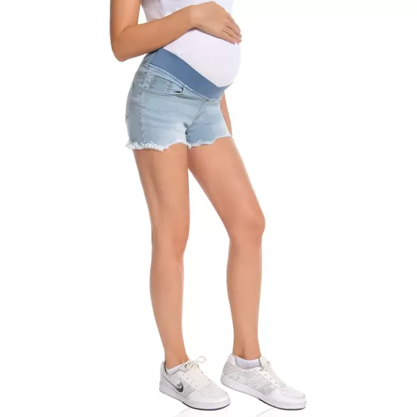 imageFoucome Womens Maternity Ripped Jean Shorts Roll Hem Denim Shorts Pregnancy Summer Shorts47 Light Blue
