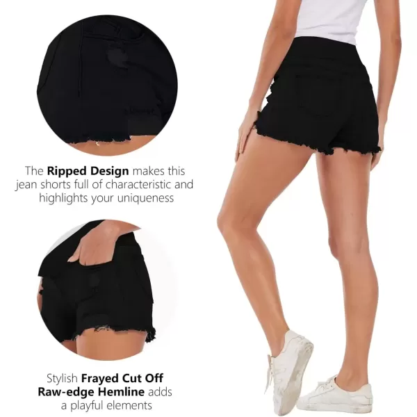 imageFoucome Womens Maternity Ripped Jean Shorts Summer Distressed Denim ShortsA01 Black