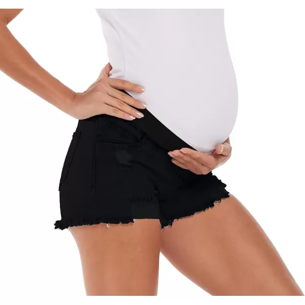 imageFoucome Womens Maternity Ripped Jean Shorts Summer Distressed Denim ShortsA01 Black