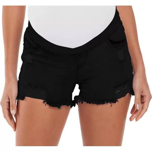 imageFoucome Womens Maternity Ripped Jean Shorts Summer Distressed Denim ShortsA01 Black