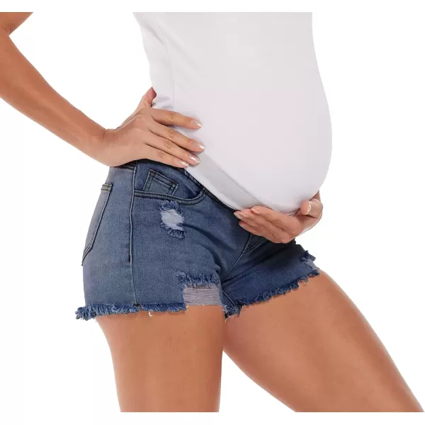 imageFoucome Womens Maternity Ripped Jean Shorts Summer Distressed Denim ShortsA01 Blue