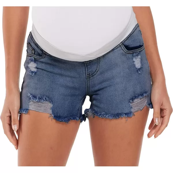 imageFoucome Womens Maternity Ripped Jean Shorts Summer Distressed Denim ShortsA01 Blue