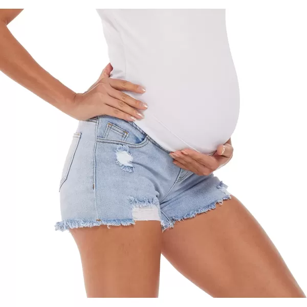 imageFoucome Womens Maternity Ripped Jean Shorts Summer Distressed Denim ShortsA01 Light Blue