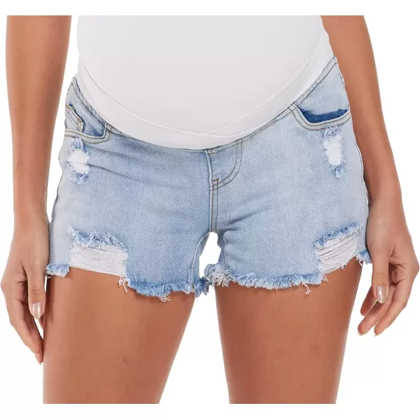 imageFoucome Womens Maternity Ripped Jean Shorts Summer Distressed Denim ShortsA01 Light Blue