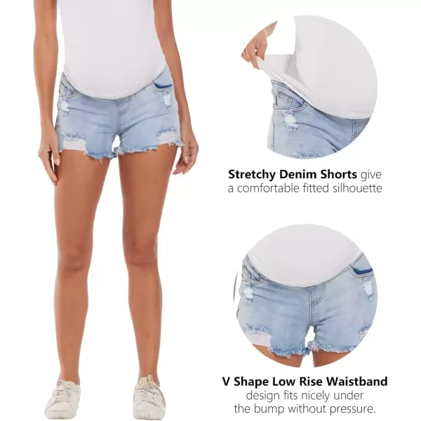imageFoucome Womens Maternity Ripped Jean Shorts Summer Distressed Denim ShortsA01 Light Blue