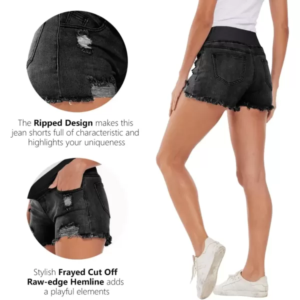 imageFoucome Womens Maternity Ripped Jean Shorts Summer Distressed Denim ShortsA01 Washed Black