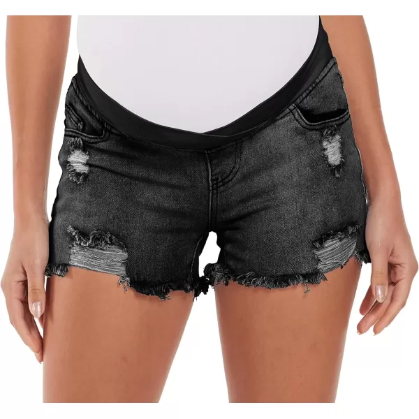 imageFoucome Womens Maternity Ripped Jean Shorts Summer Distressed Denim ShortsA01 Washed Black