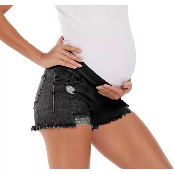 imageFoucome Womens Maternity Ripped Jean Shorts Summer Distressed Denim ShortsA01 Washed Black
