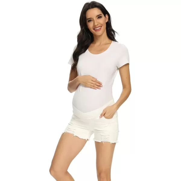 imageFoucome Womens Maternity Ripped Jean Shorts Summer Distressed Denim ShortsA01 White