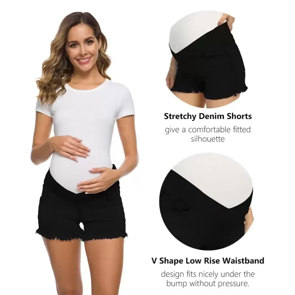 imageFoucome Womens Maternity Ripped Jean Shorts Summer Distressed Denim ShortsB01 Black