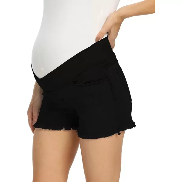 imageFoucome Womens Maternity Ripped Jean Shorts Summer Distressed Denim ShortsB01 Black