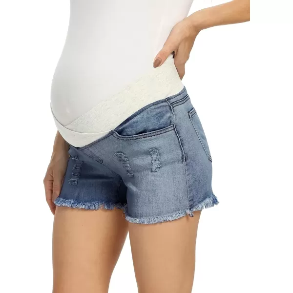 imageFoucome Womens Maternity Ripped Jean Shorts Summer Distressed Denim ShortsB01 Blue