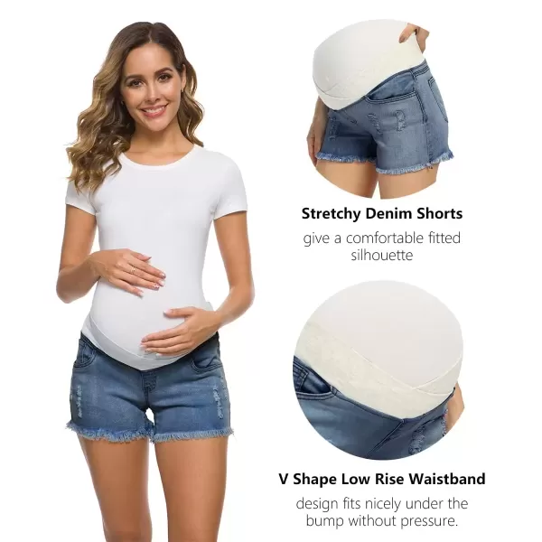 imageFoucome Womens Maternity Ripped Jean Shorts Summer Distressed Denim ShortsB01 Blue