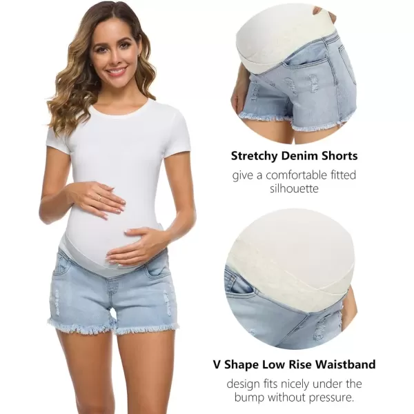 imageFoucome Womens Maternity Ripped Jean Shorts Summer Distressed Denim ShortsB01 Light Blue