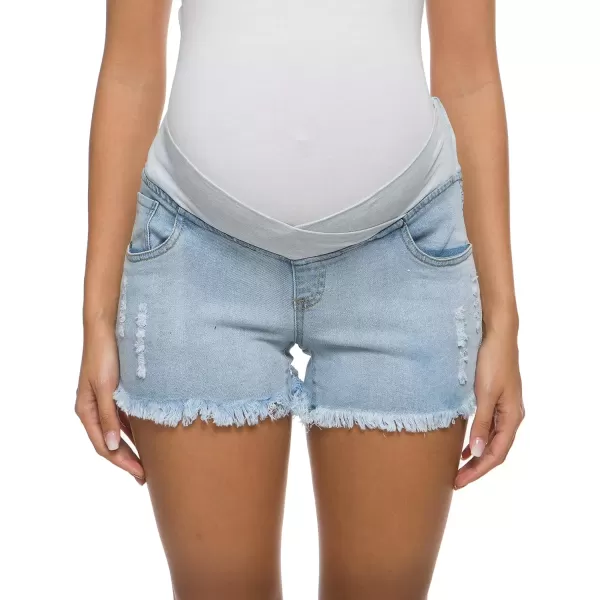 imageFoucome Womens Maternity Ripped Jean Shorts Summer Distressed Denim ShortsB01 Light Blue