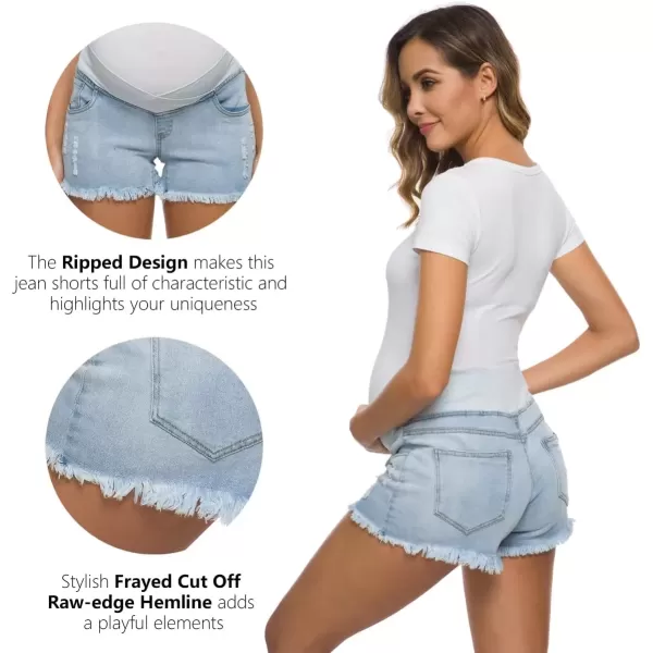 imageFoucome Womens Maternity Ripped Jean Shorts Summer Distressed Denim ShortsB01 Light Blue