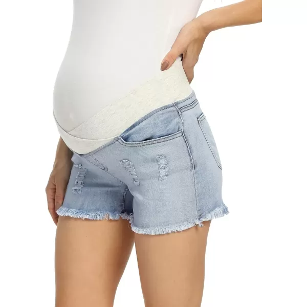 imageFoucome Womens Maternity Ripped Jean Shorts Summer Distressed Denim ShortsB01 Light Blue