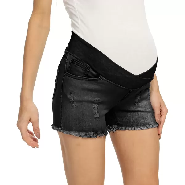 imageFoucome Womens Maternity Ripped Jean Shorts Summer Distressed Denim ShortsB01 Washed Black